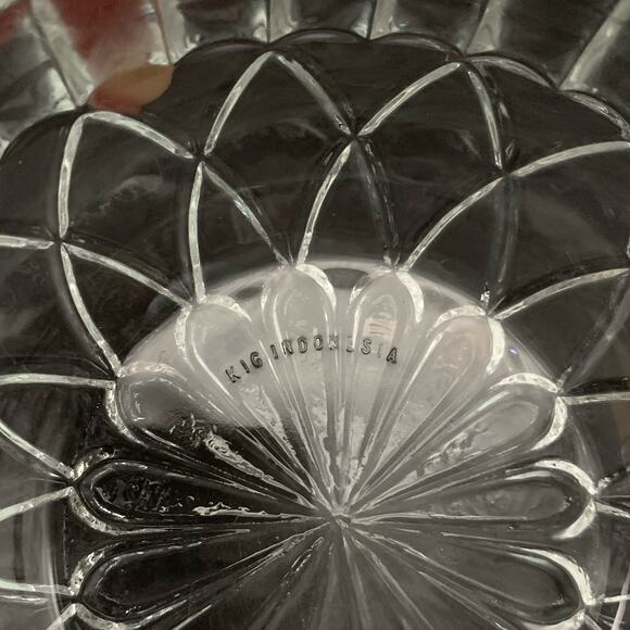 Vintage KIG Indonesia Glass Candy Dish Bowl With Lid Diamond Cut Round Pressed - Picture 8 of 10